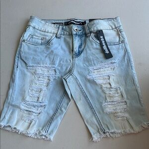 Dollhouse Sky Blue Ripped Denim Shorts